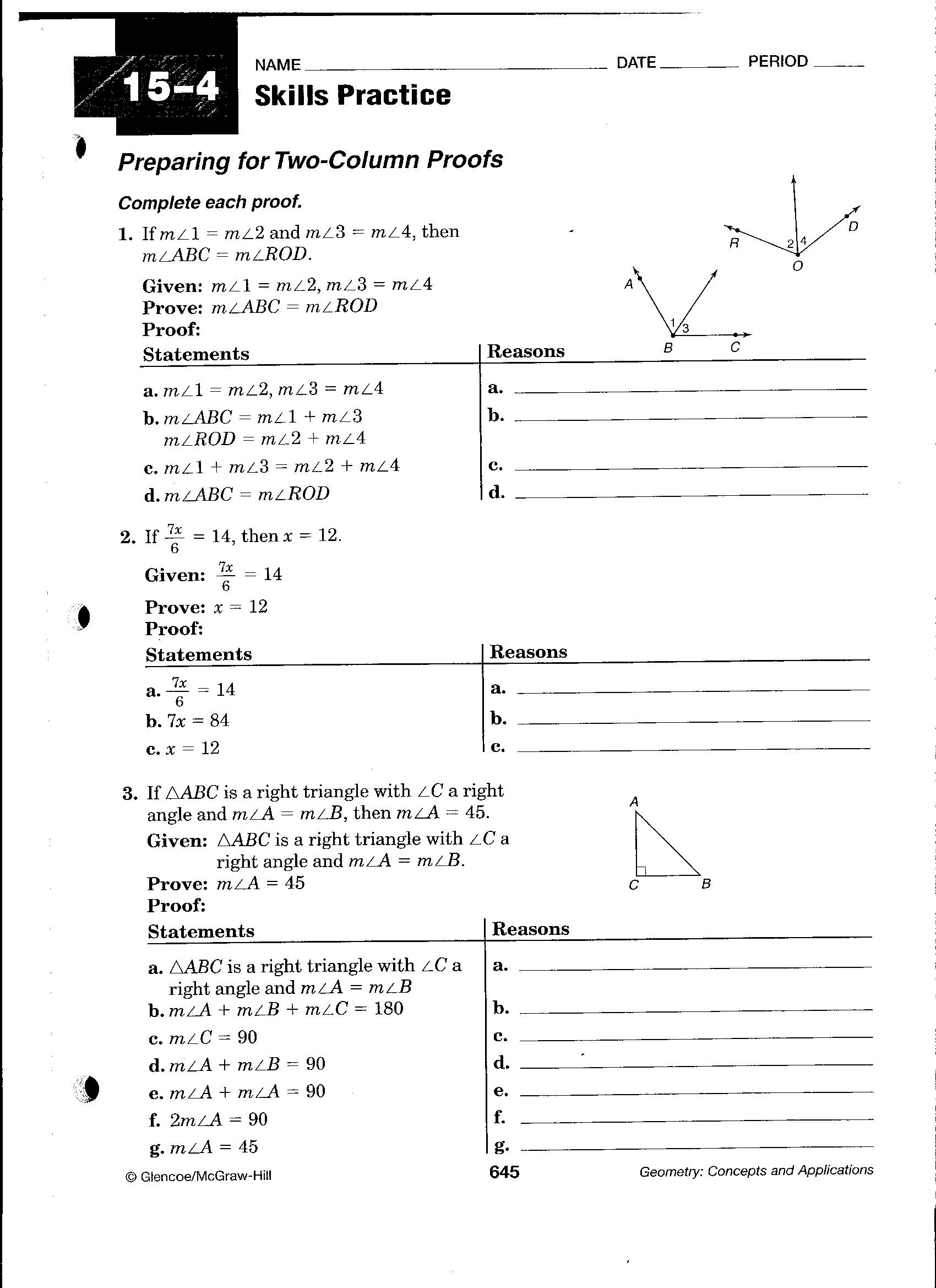 Geometry Proofs Worksheets Two Column Big Anger Management