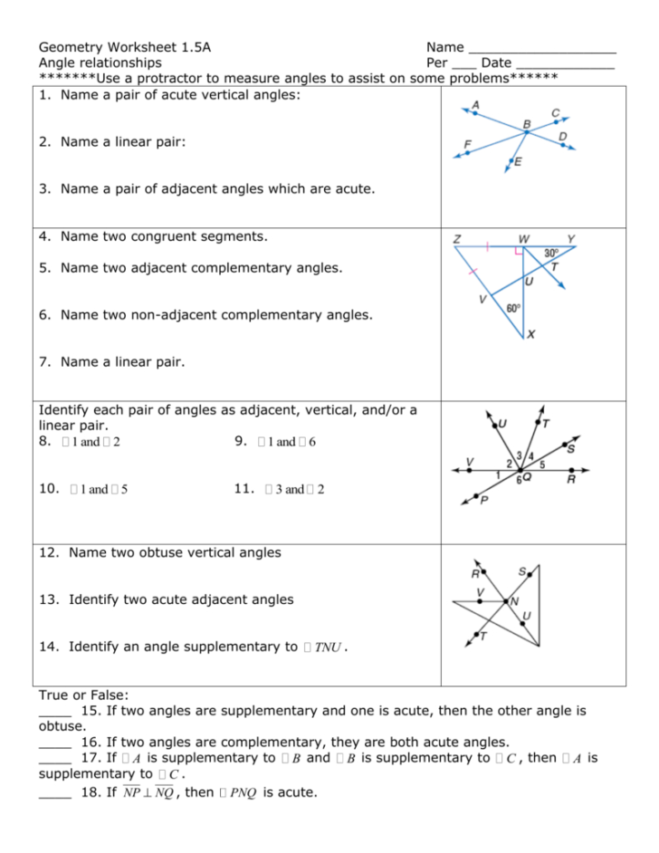 Angle Relationships Worksheet Answers | db-excel.com