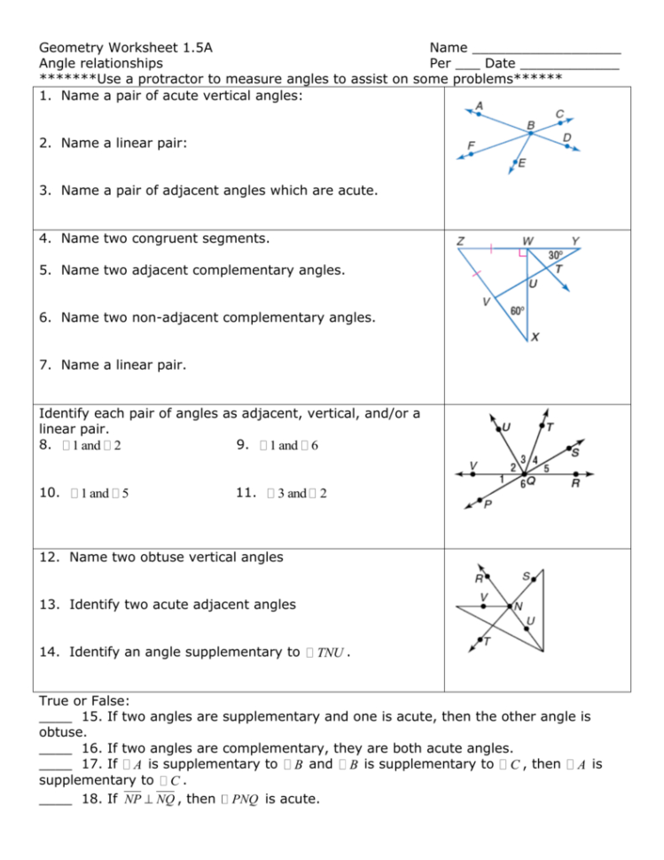Angle Relationships Worksheet Answers — db-excel.com