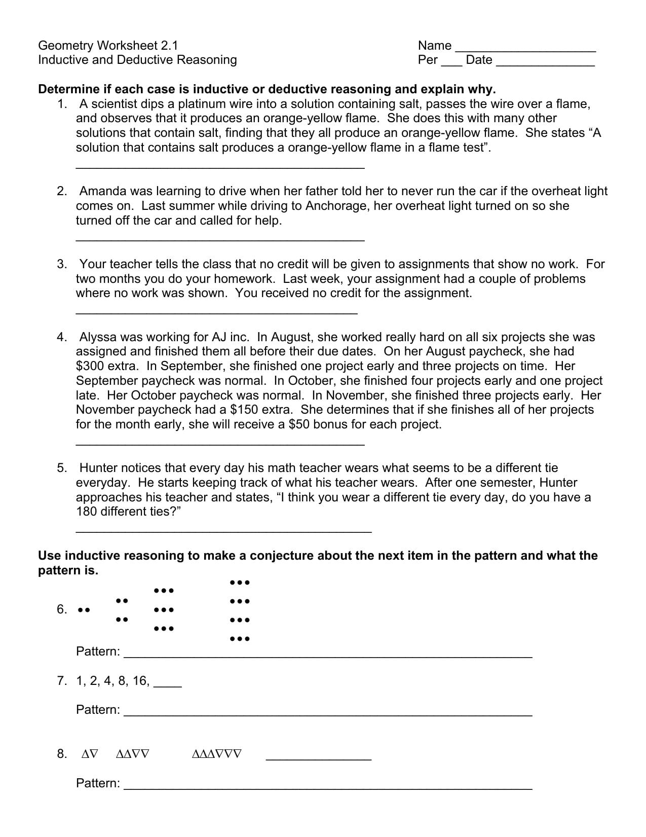 Geometry Worksheet 21 Name Inductive And Deductive Reasoning