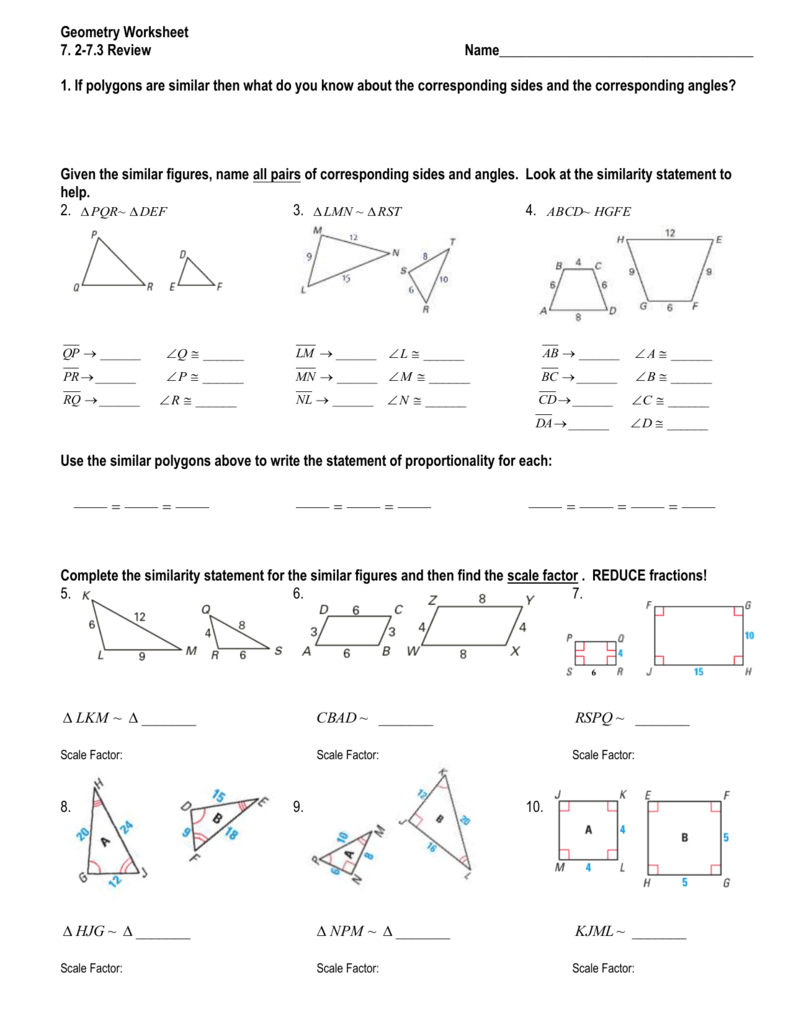 Similar Figures Worksheet Geometry Answer Key