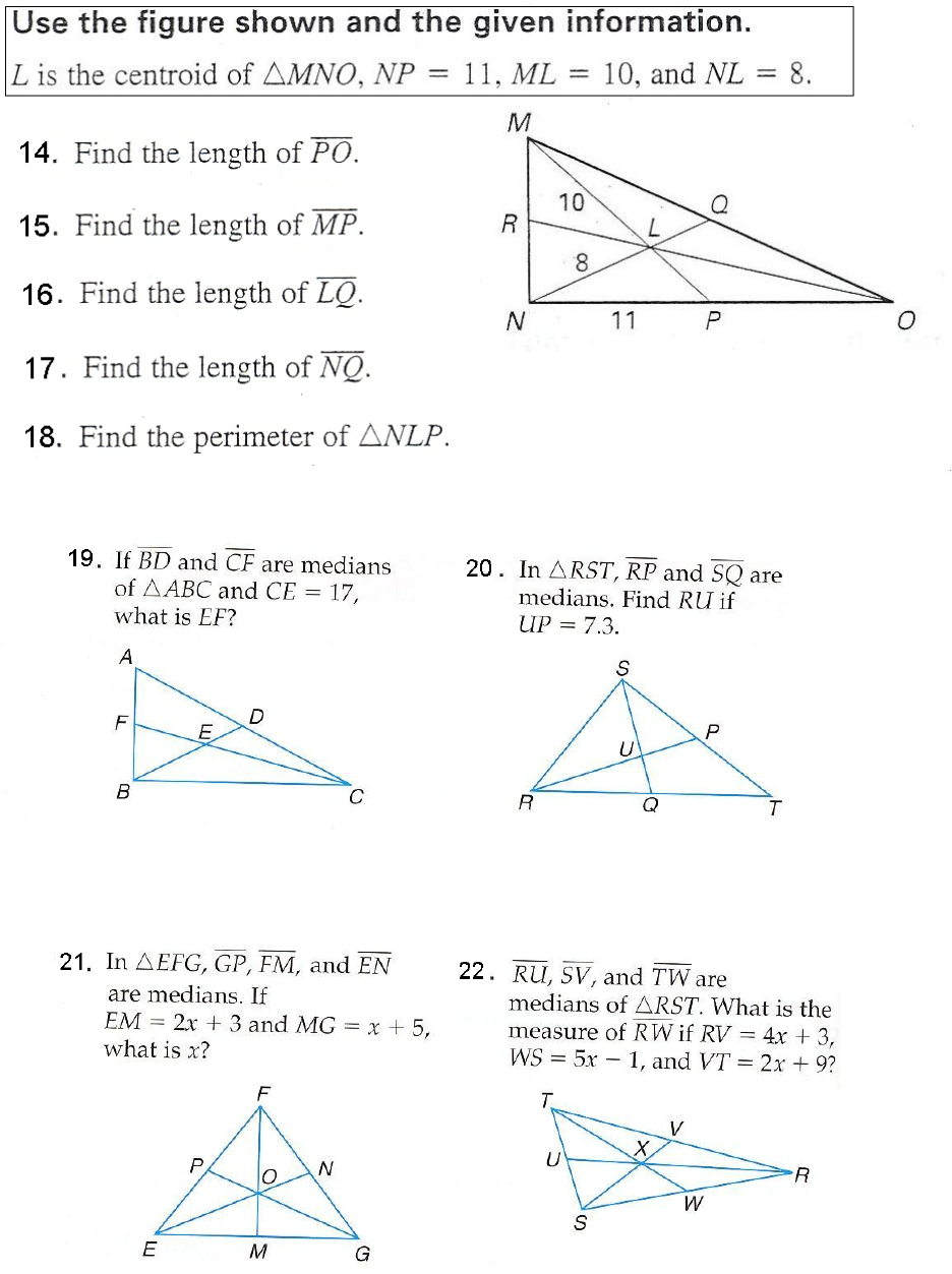 Geometry Worksheet 46B Medians Centroids Page 1  46B