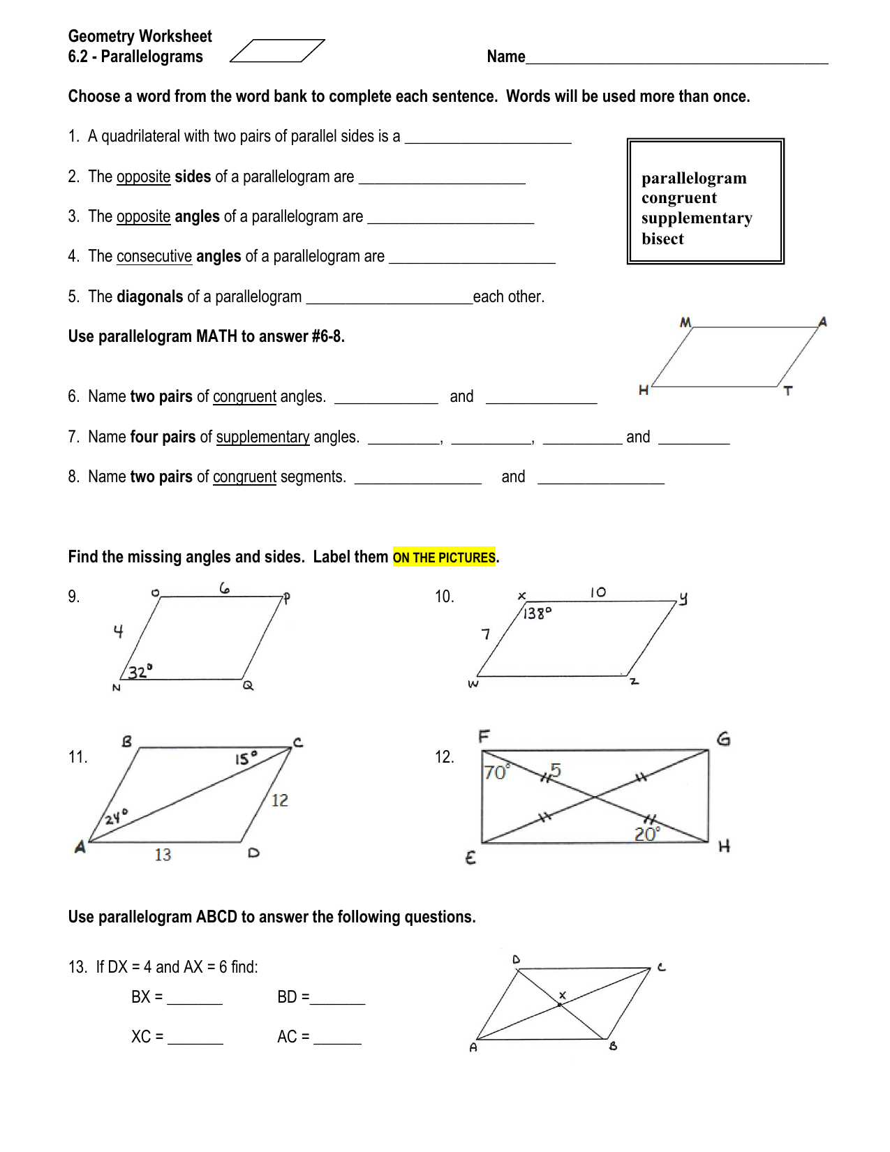 Geometry Practice Sheets