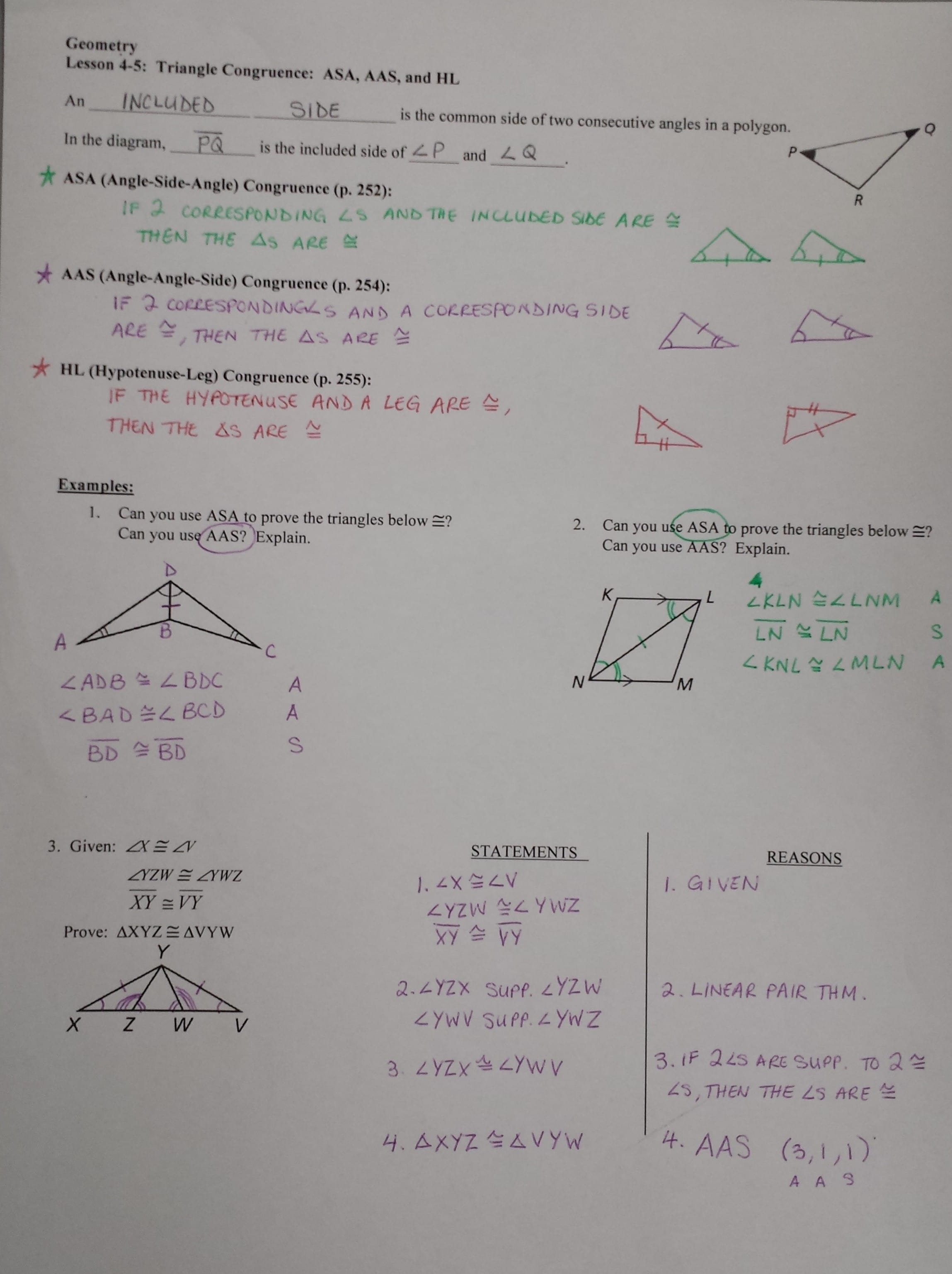 Geometry Worksheet Congruent Triangles Answers Using