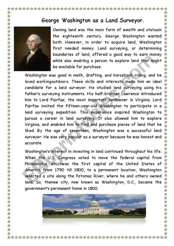 George Shington As Land Surveyor  Esl Worksheetmariya2802