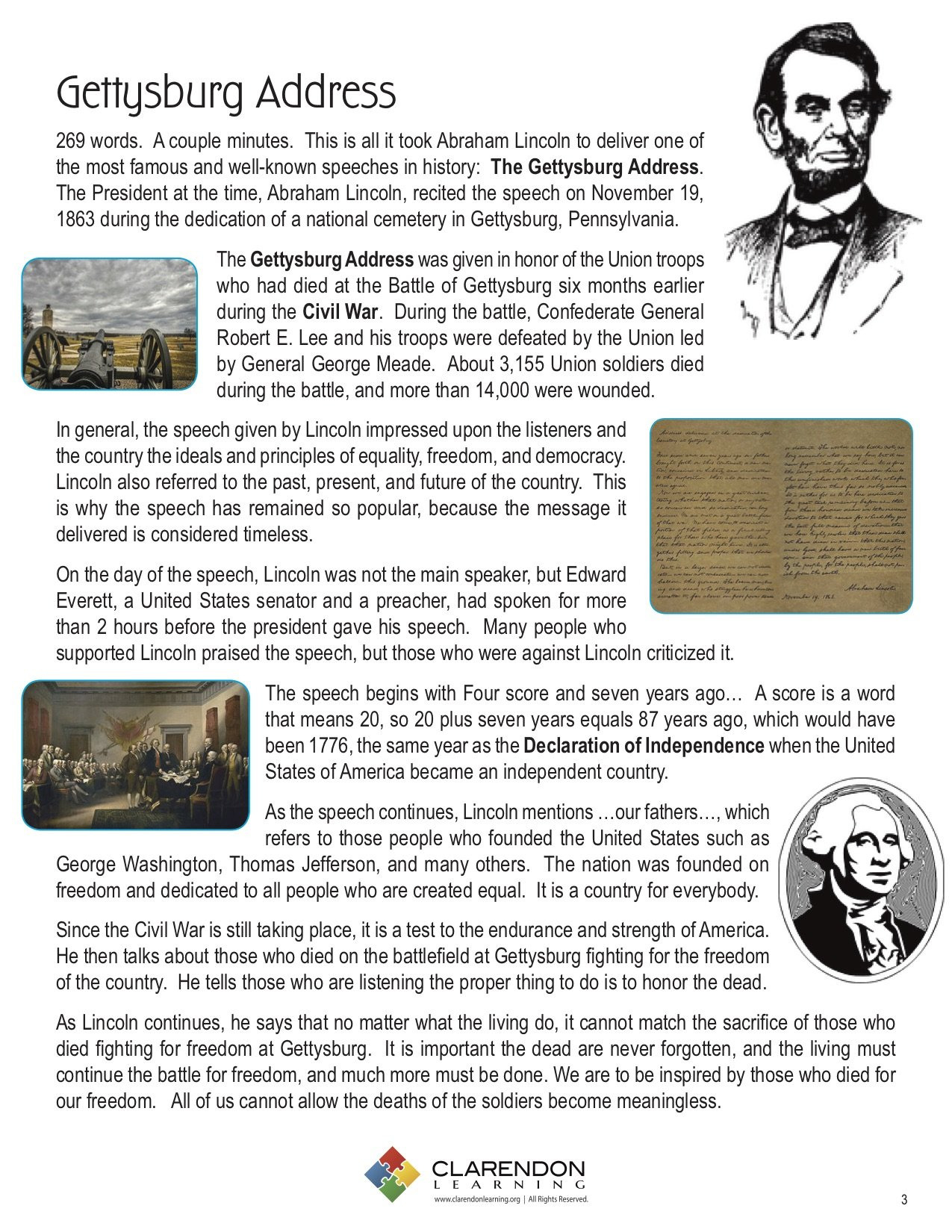 Gettysburg Address Lesson Plan  Clarendon Learning
