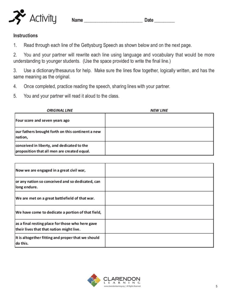 Gettysburg Address Lesson Plan  Clarendon Learning