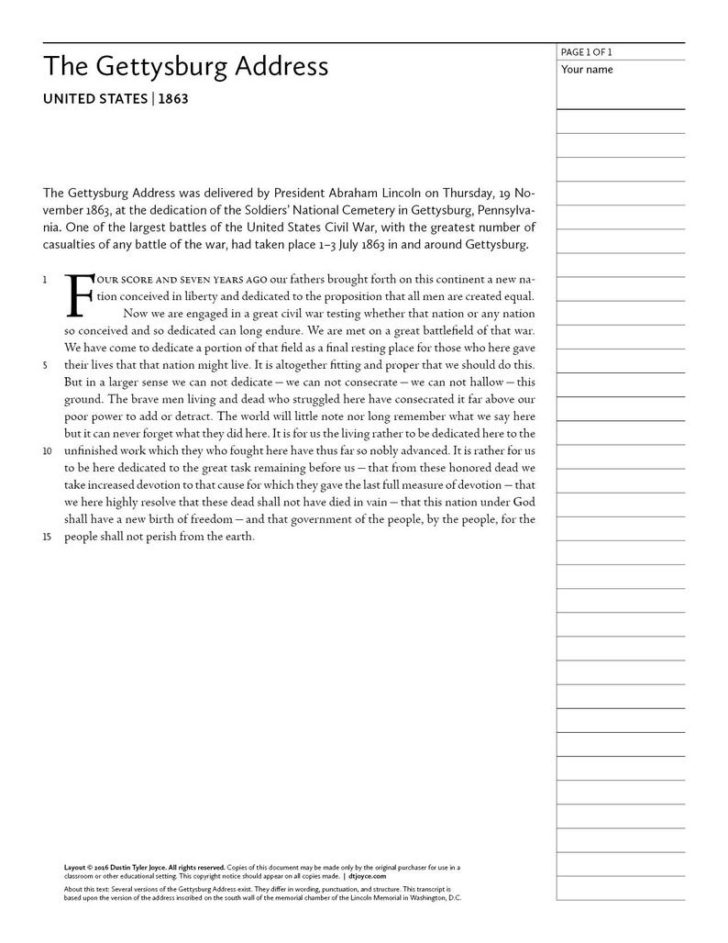 Gettysburg Address Worksheet