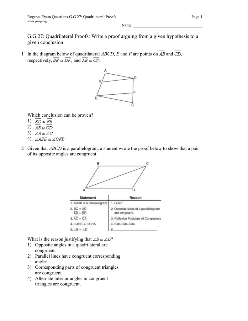 Gg27 Quadrilateral Proofs Write A Proof Arguing From A