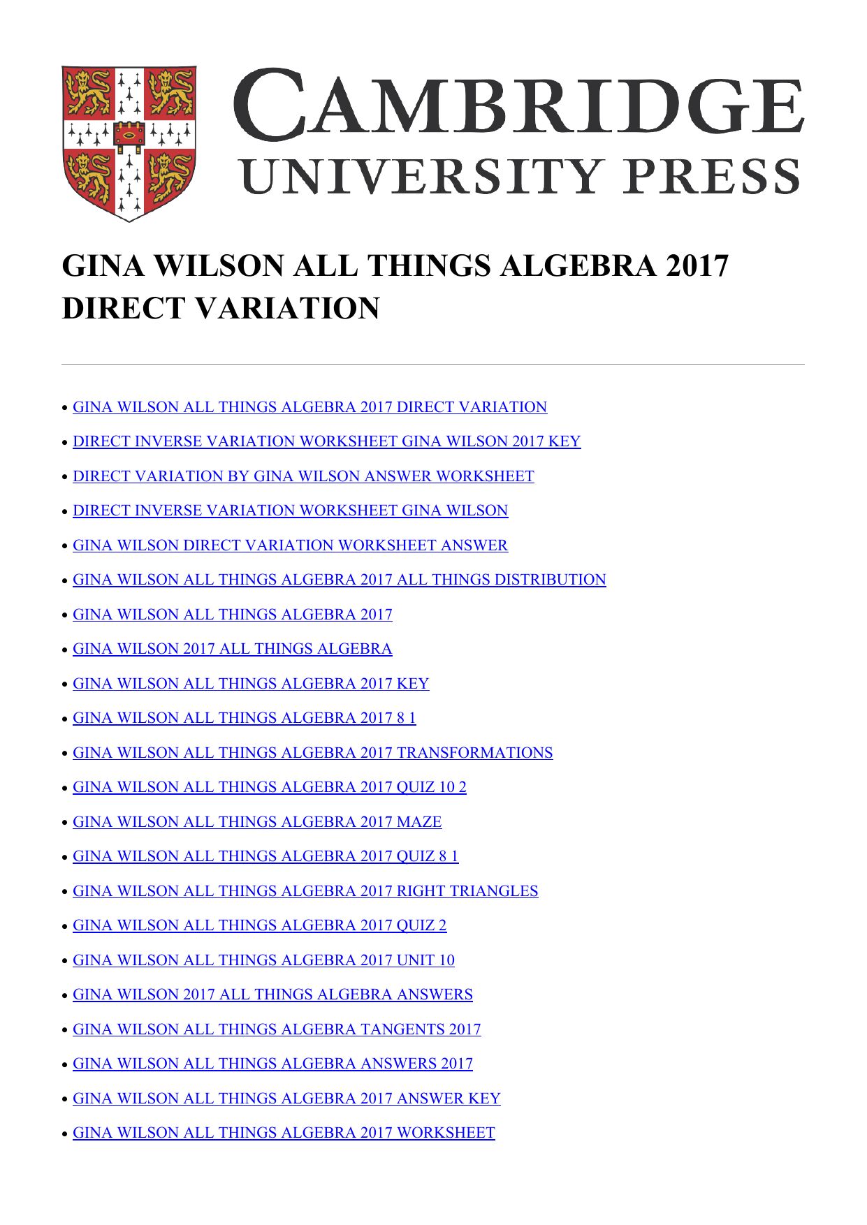 Gina Wilson All Things Algebra 2017 Direct Variation