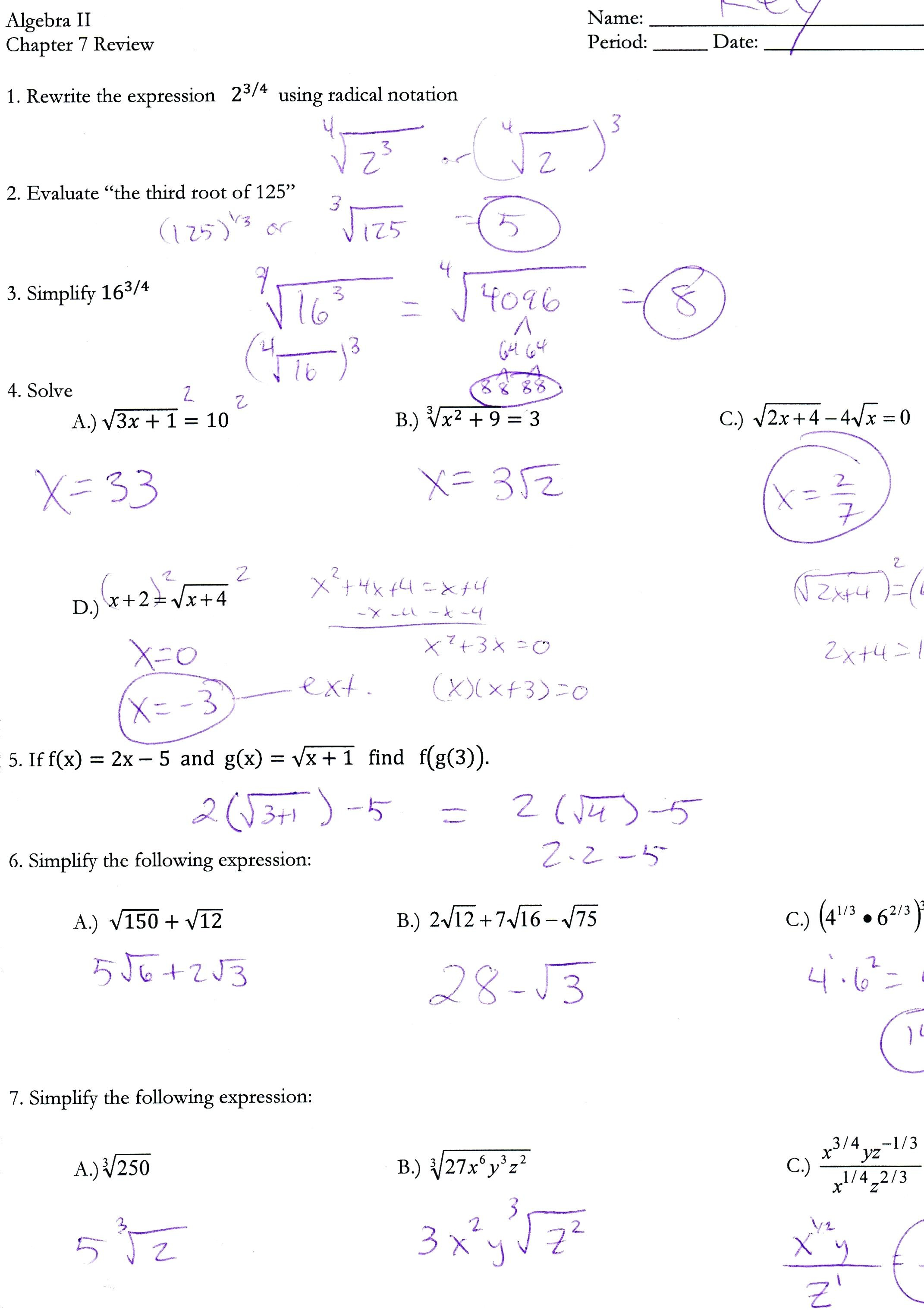 Algebra 2 Worksheets With Answer Key — db-excel.com