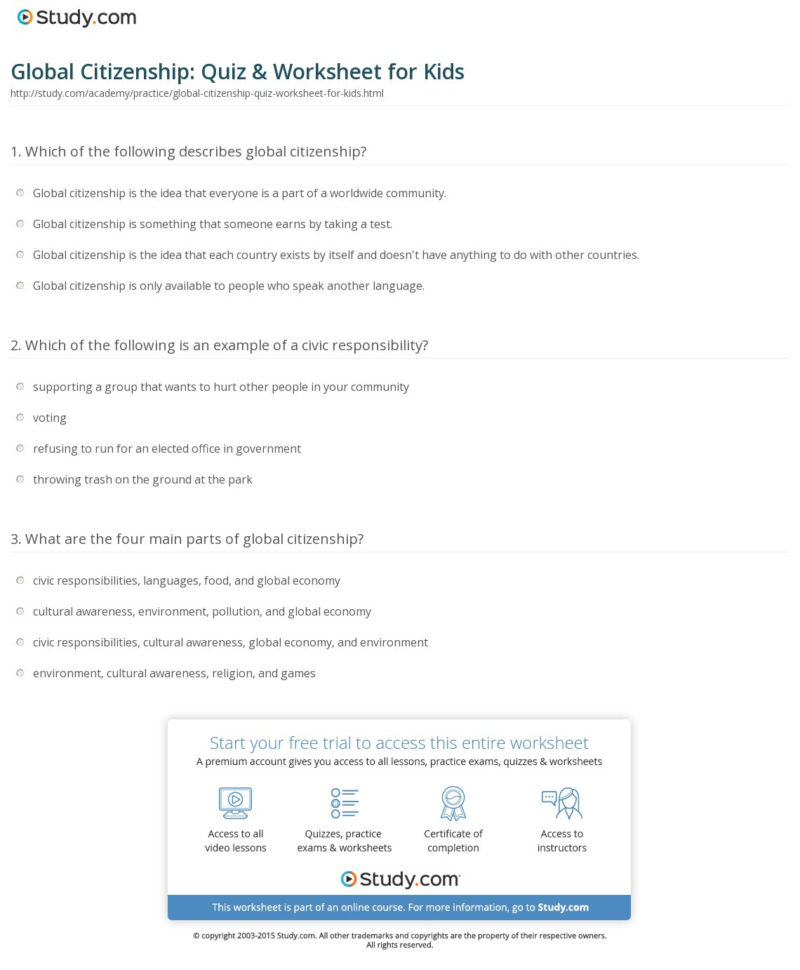 Global Citizenship Quiz  Worksheet For Kids  Study