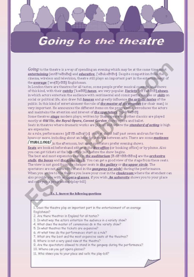 Going To The Theatre  Esl Worksheetsavvinka