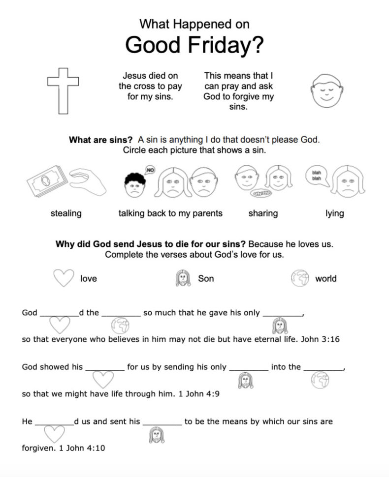 Good Friday And Easter Worksheets For Kids Children Ministry