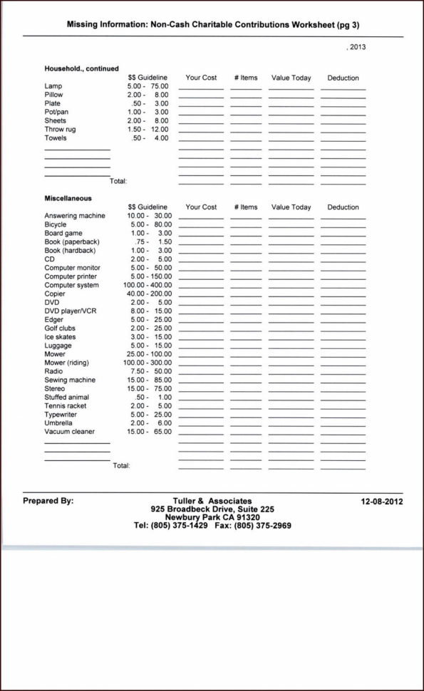 Goodwill Charitable Donations Worksheet  Universal Network