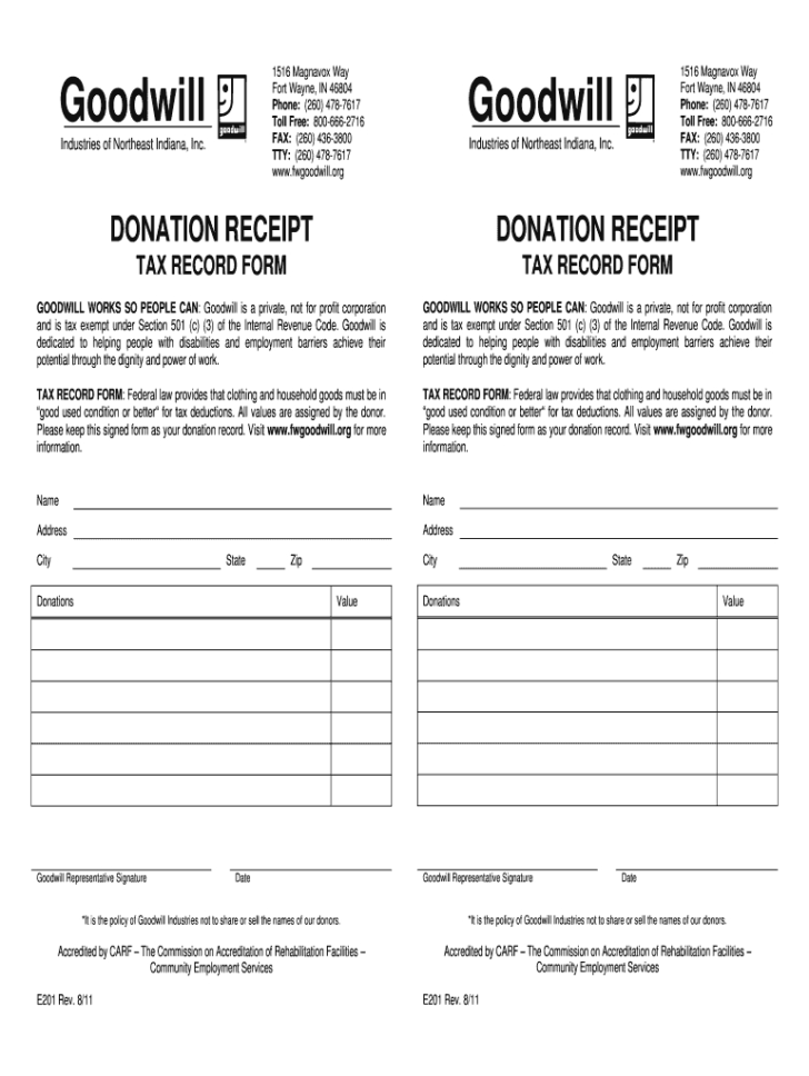 Goodwill Donation Receipt Fill Online Printable Fillable —