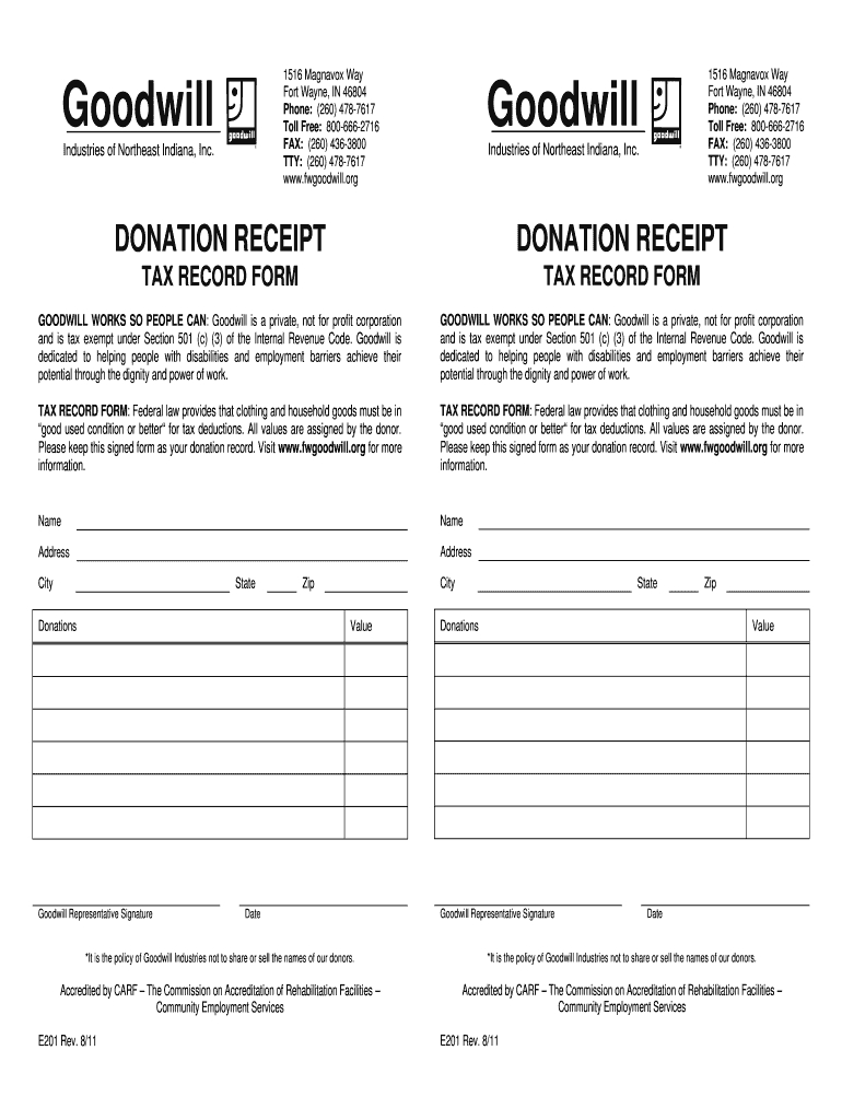 Goodwill Donation Receipt Fill Online Printable Fillable —
