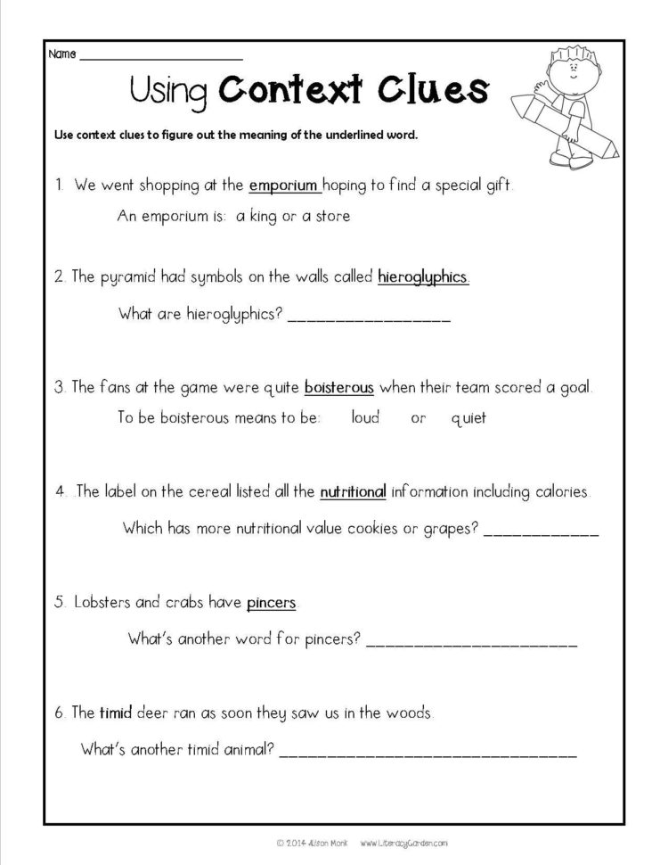 Context Clues Worksheets 3Rd Grade Db excel