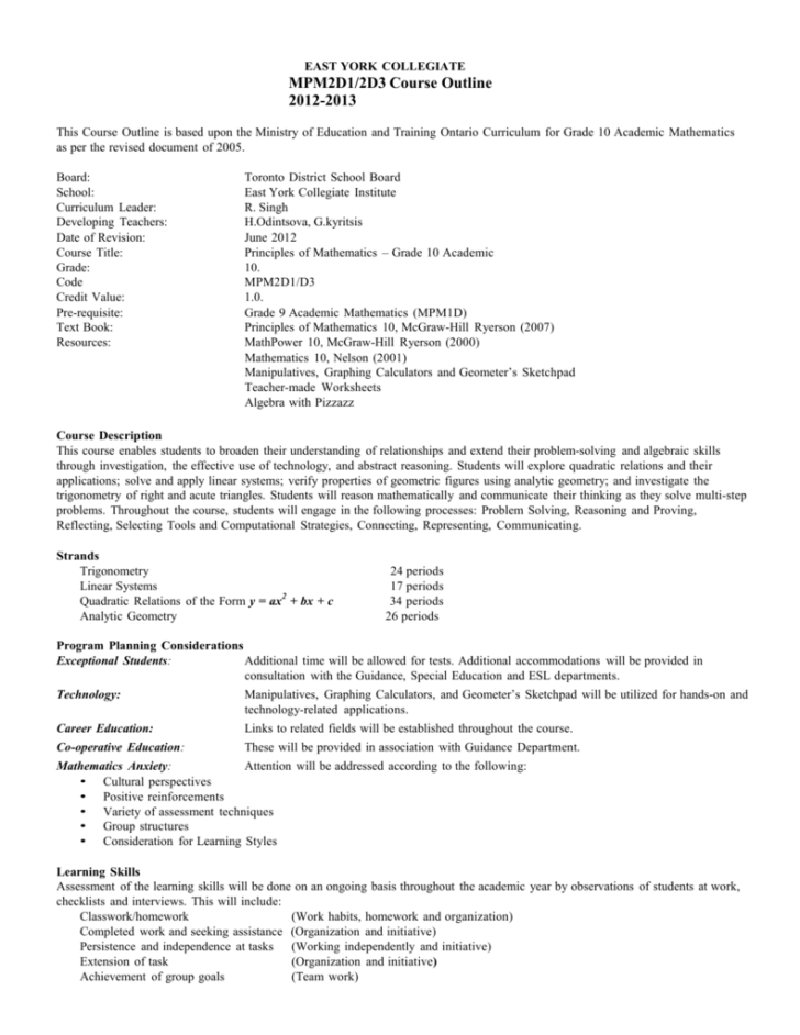 Analytic Geometry Grade 10 Worksheets