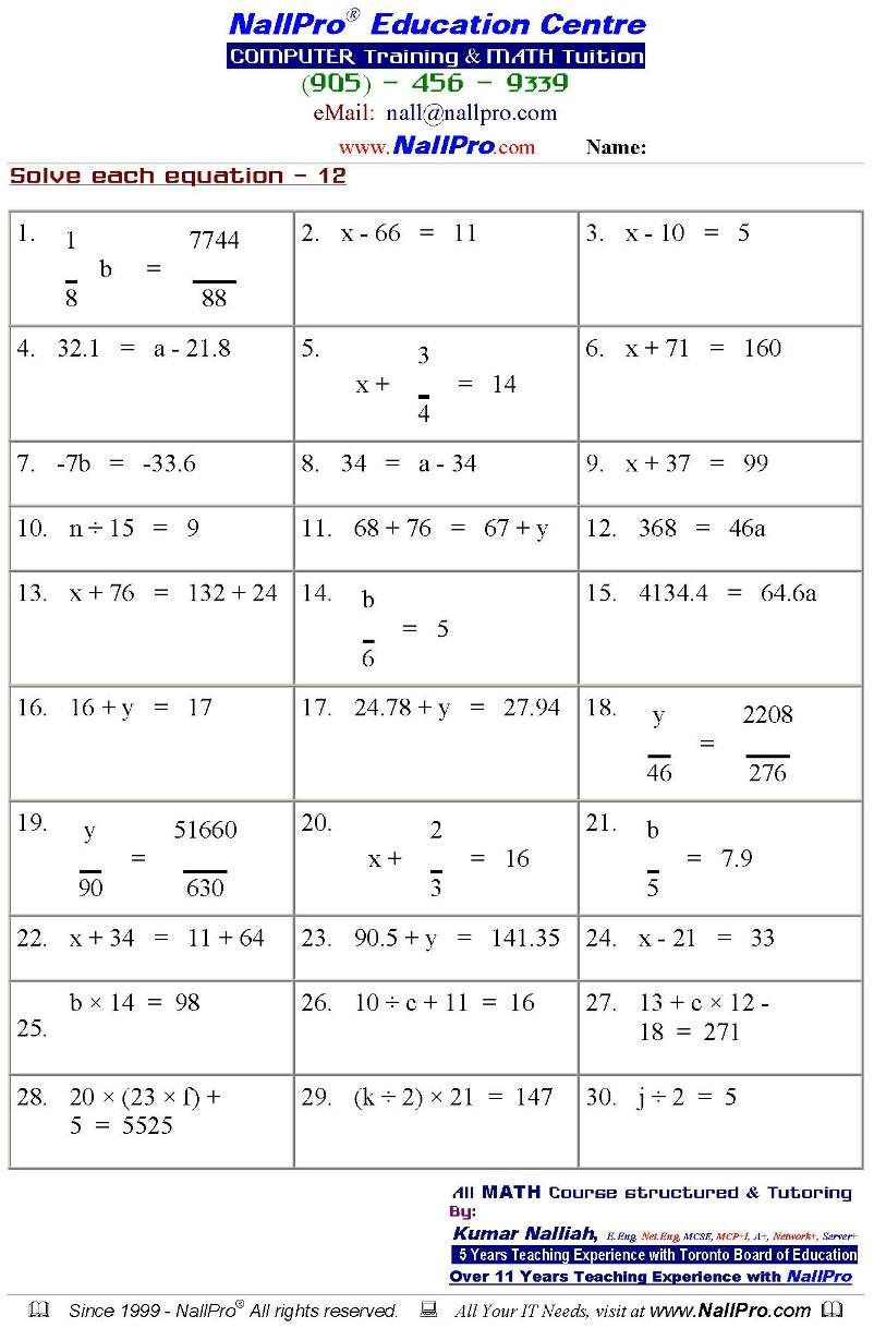 Grade 10 Algebra Worksheets Pdf