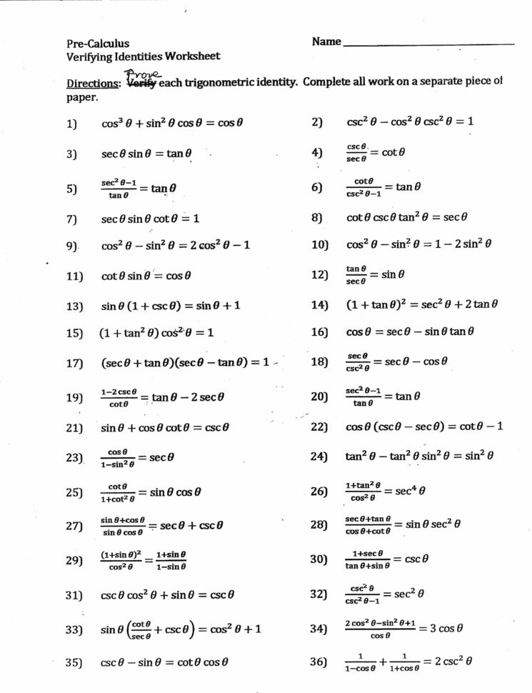 Grade 10 Math Trigonometry Worksheets With Trig Iden Ies
