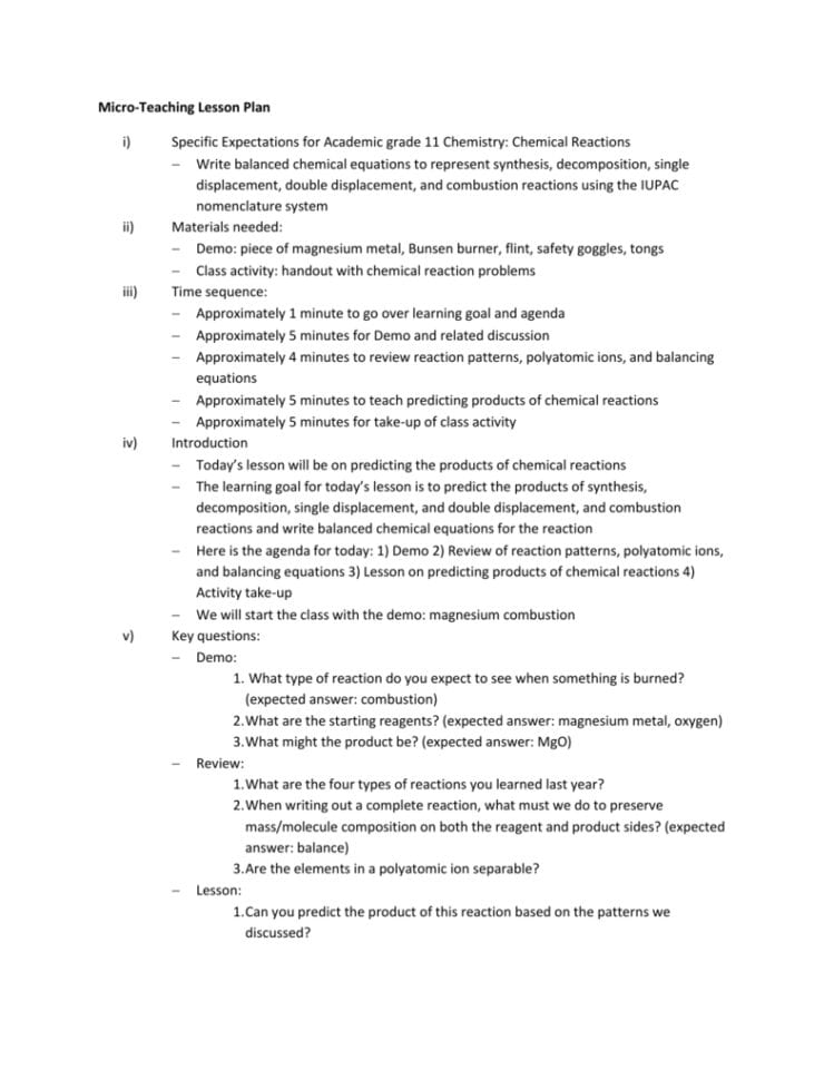 Grade 11  Predicting Products Of Chemical