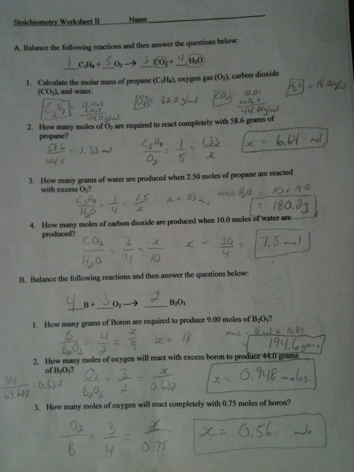 Chapter 6 Balancing And Stoichiometry Worksheet And Key