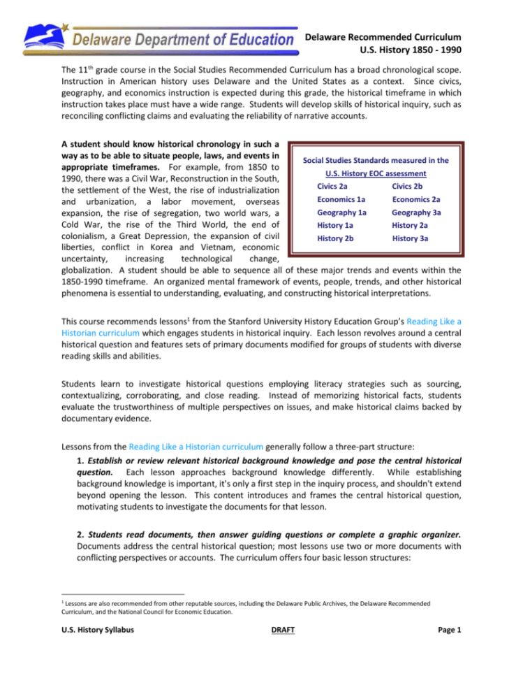 Grade 11 Us History Recommended Syllabus