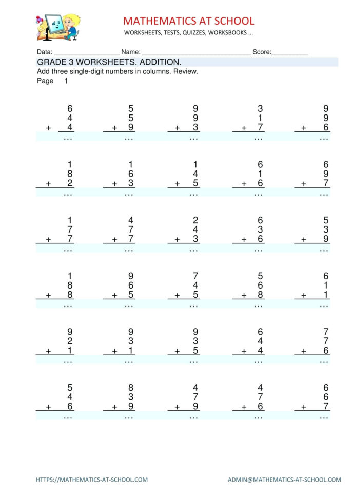 Grade 3 Maths Worksheets Printable Grade Math Worksheets For