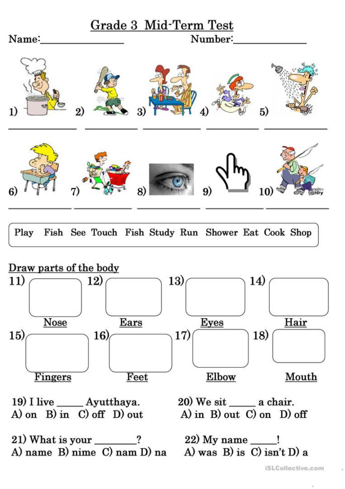 Grade 3 Test  English Esl Worksheets