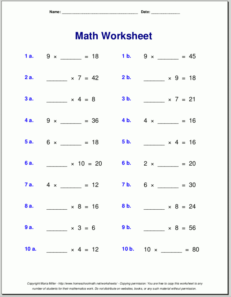 4Th Grade Algebra Worksheets —