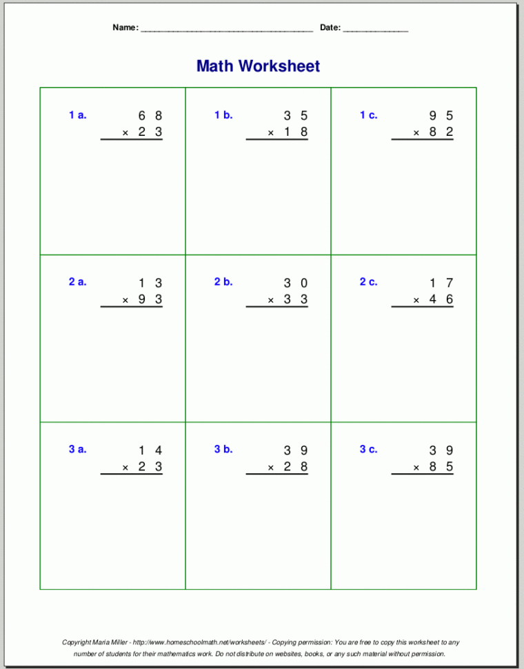 Grade 4 Multiplication Worksheets