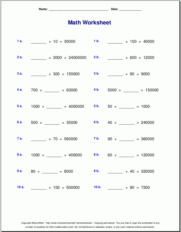 Grade 5 Multiplication Worksheets