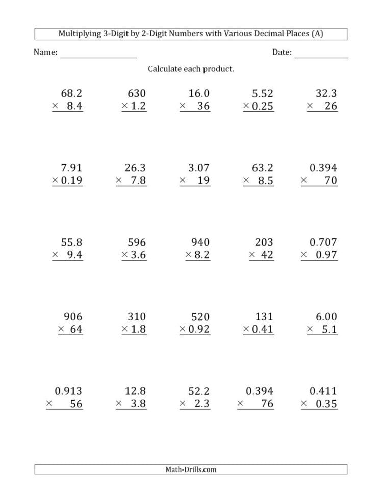 Grade 5 Multiplication Worksheets 3 Digit
