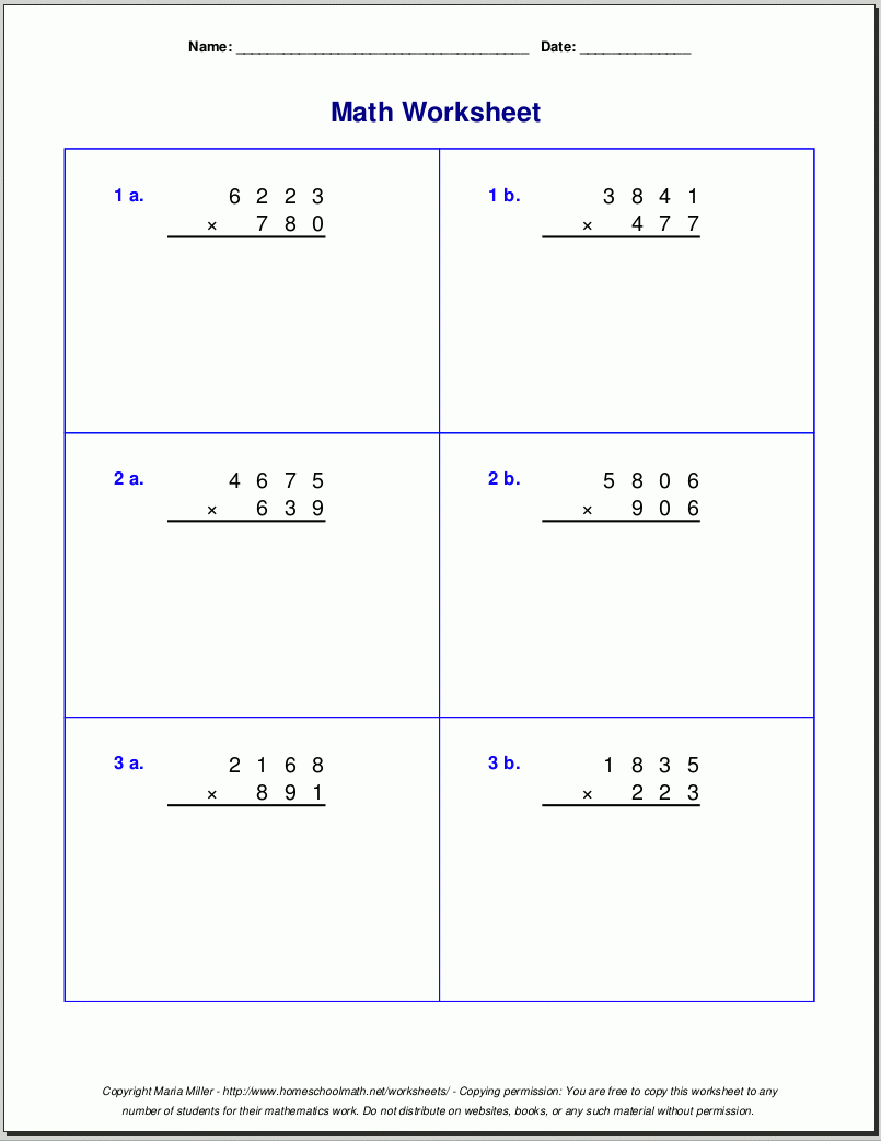 Grade 5 Multiplication Worksheets