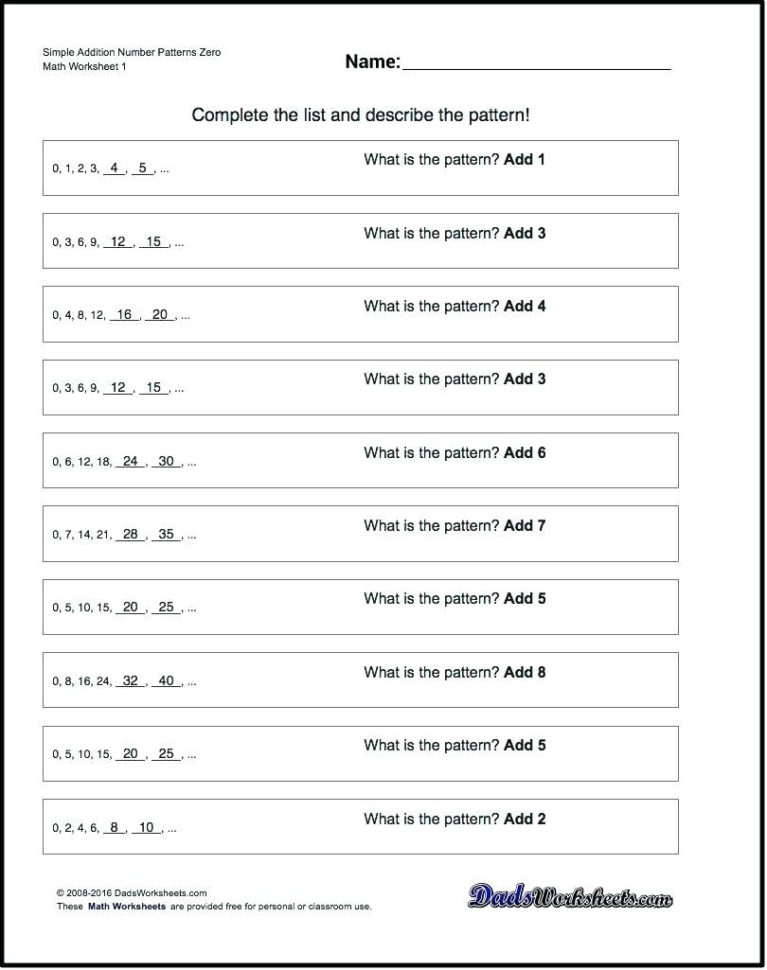 Grade 7 Patterning Worksheets – Redbirdcolorco