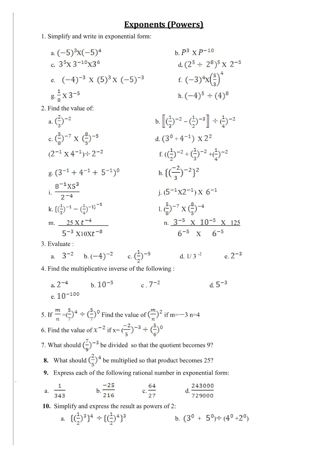 Grade 8 Math Exponents Worksheets Printable Worksheet Page —