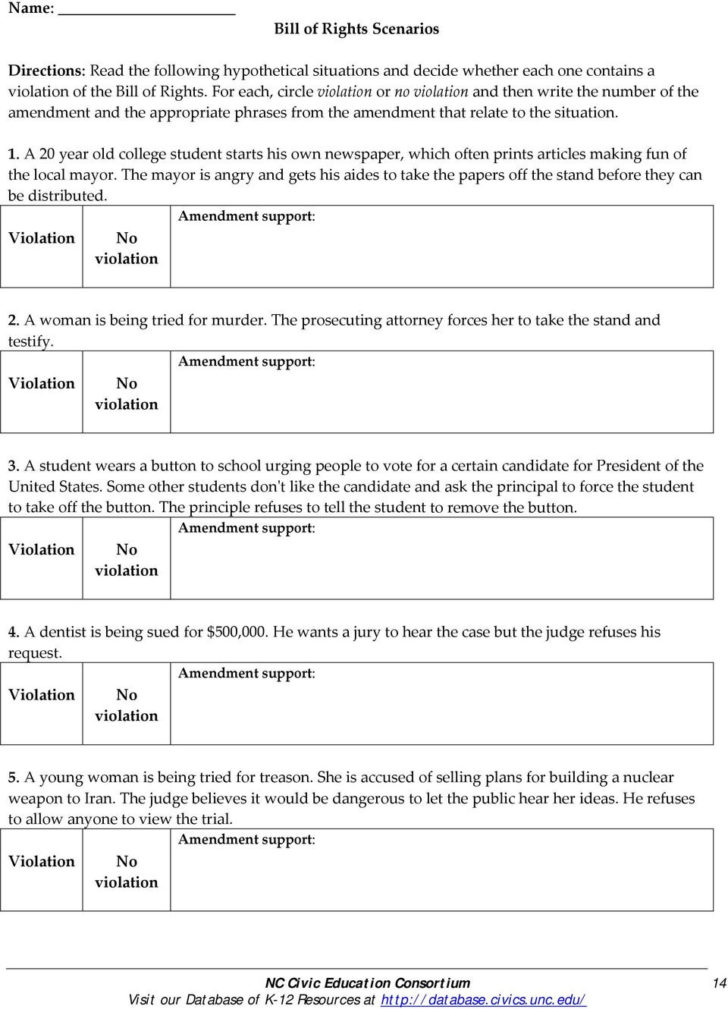 Bill Of Rights Scenarios Worksheet Answer Key