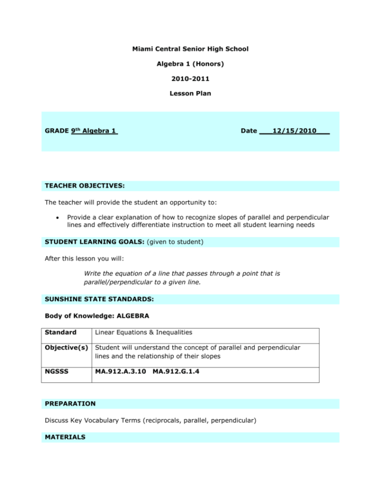 Grade 9 Perpendicular And Parallel Lines