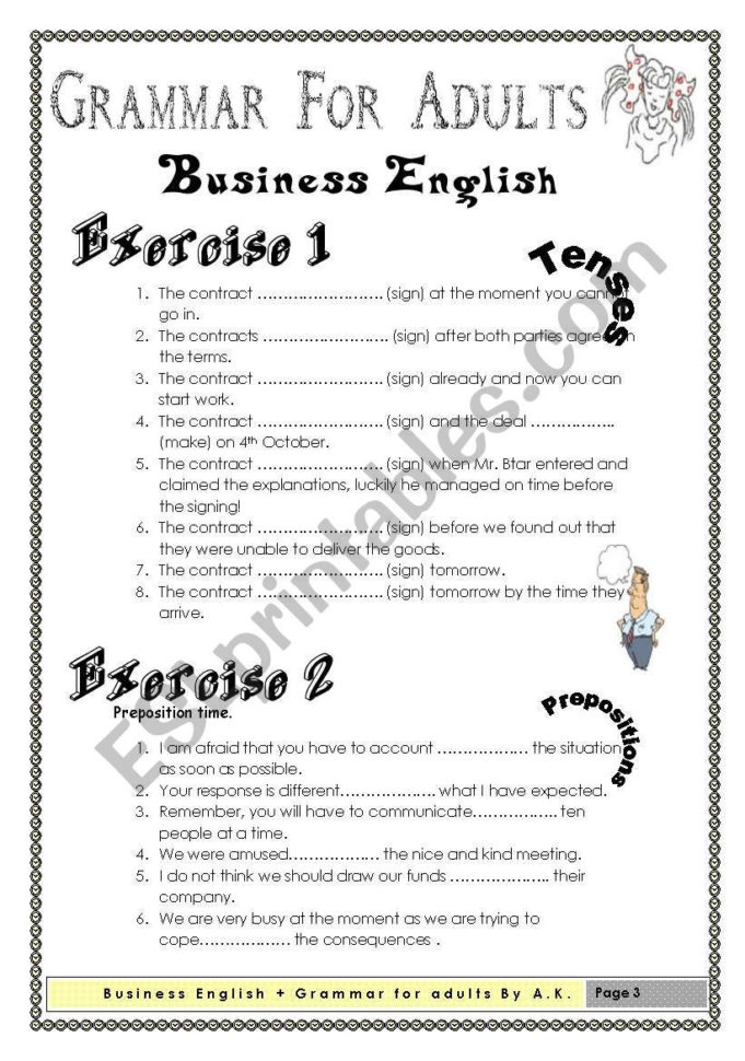 Grammar For Adults Business English  Esl Worksheet