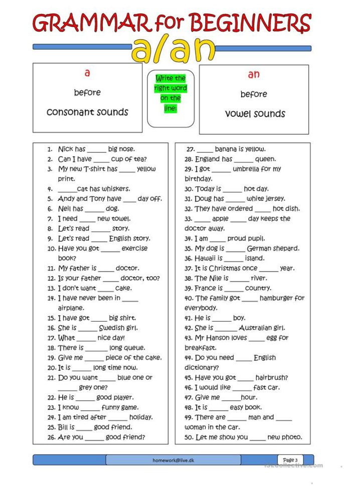 Grammar For Beginners A Or An  English Esl Worksheets