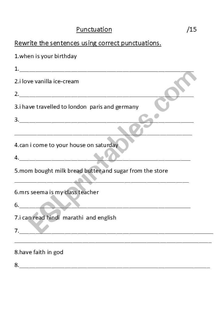 Grammar And Punctuation Worksheets