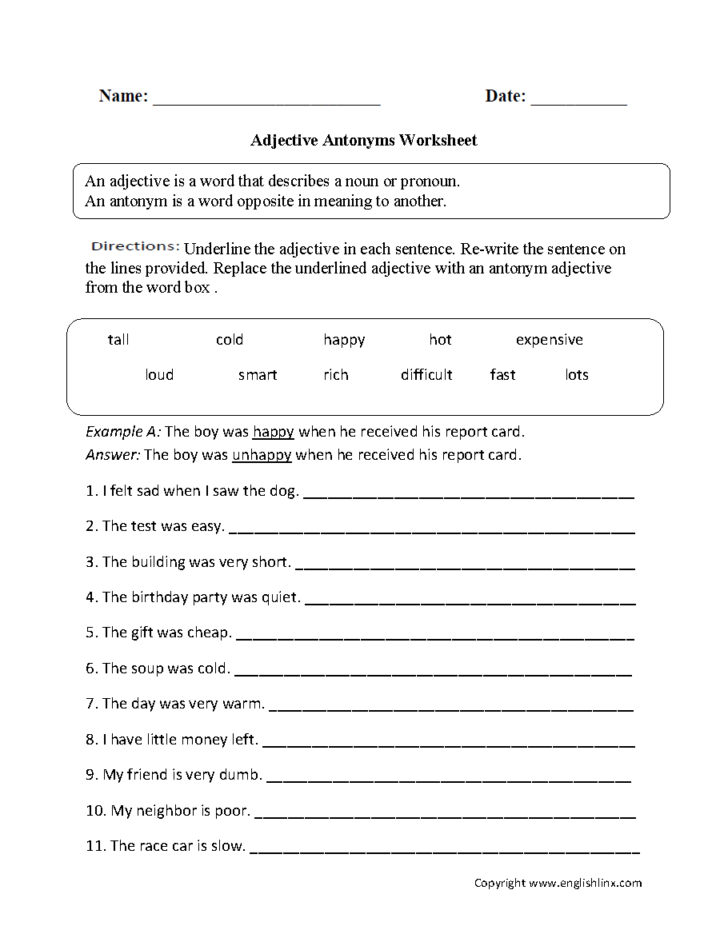part of speech worksheet for grade 5