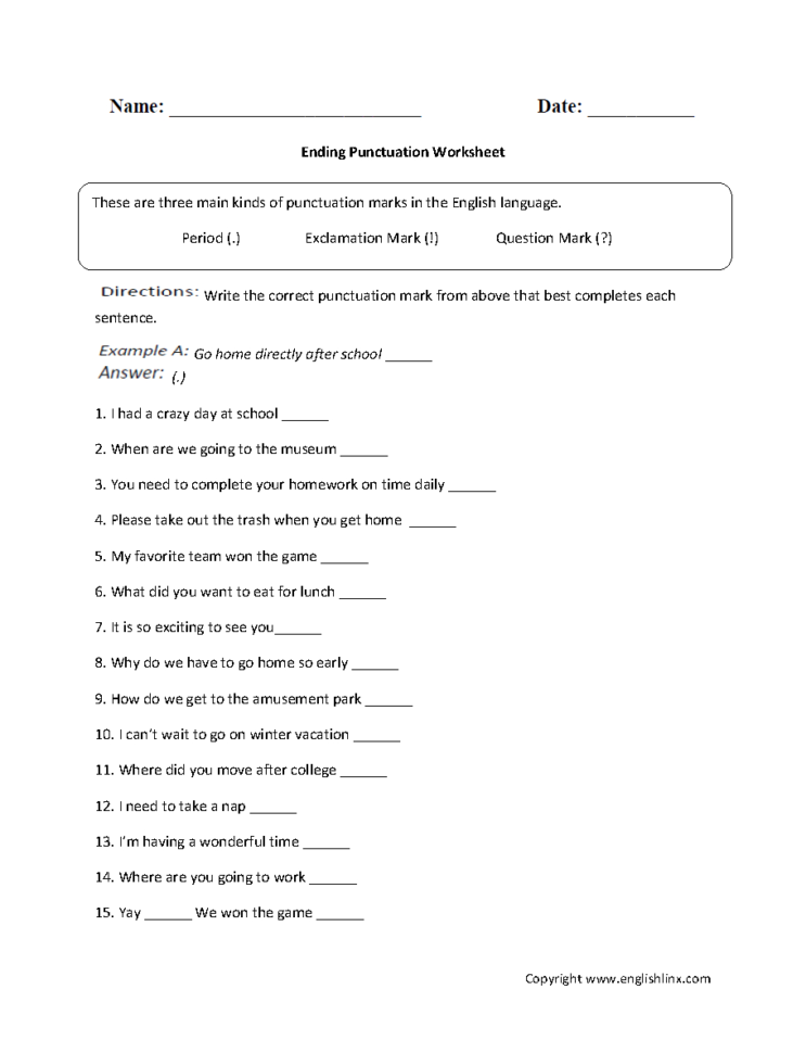 Grammar Worksheets  Punctuation Worksheets