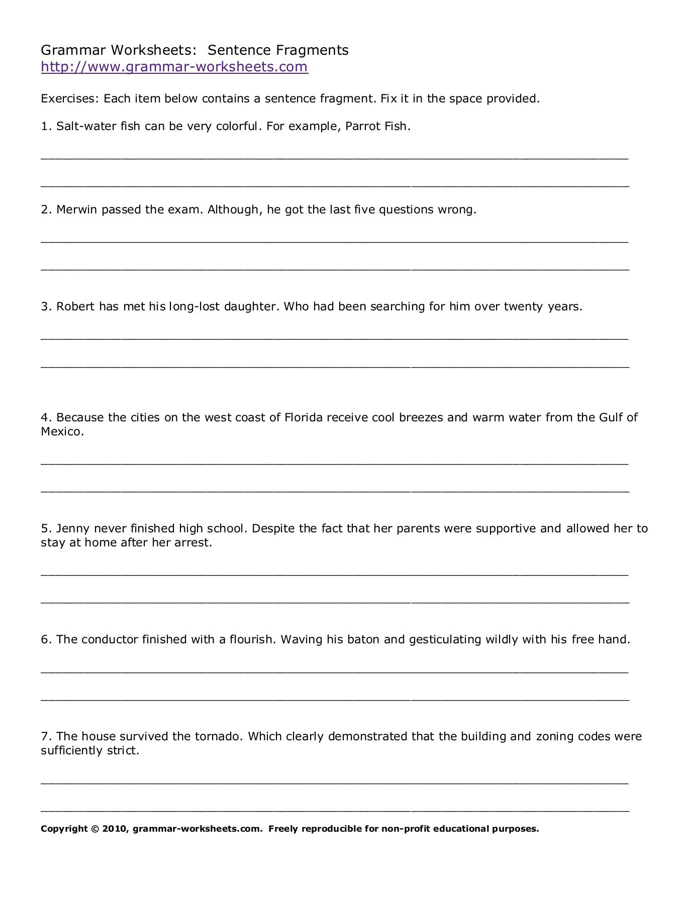Grammar Worksheets Sentence Fragments Www   Weebly Pages