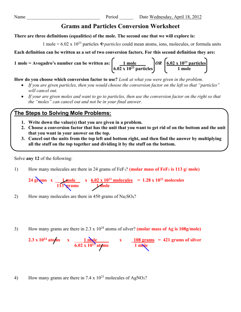 Grams And Particles Conversion Worksheet 1