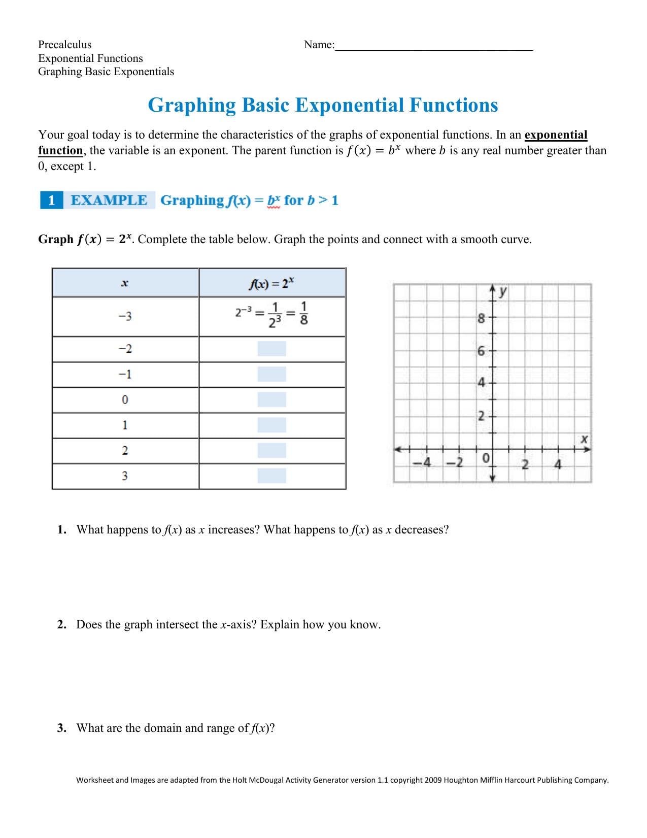 Graphing Exponential Functions Worksheet Answers —