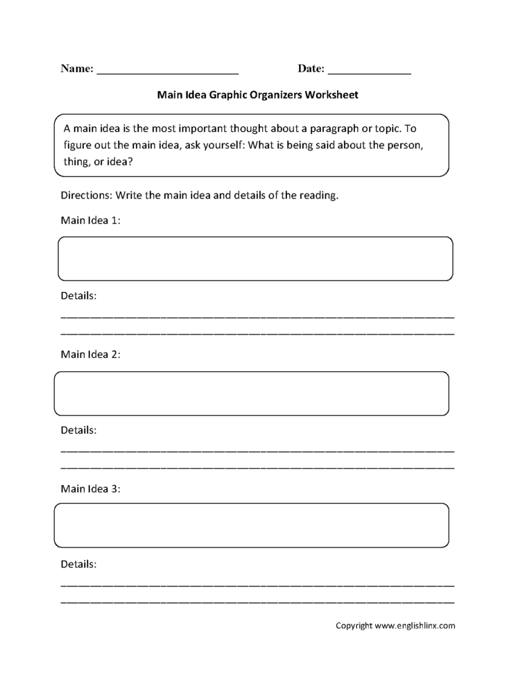 Graphic Organizers Worksheets  Main Idea Graphic Organizers
