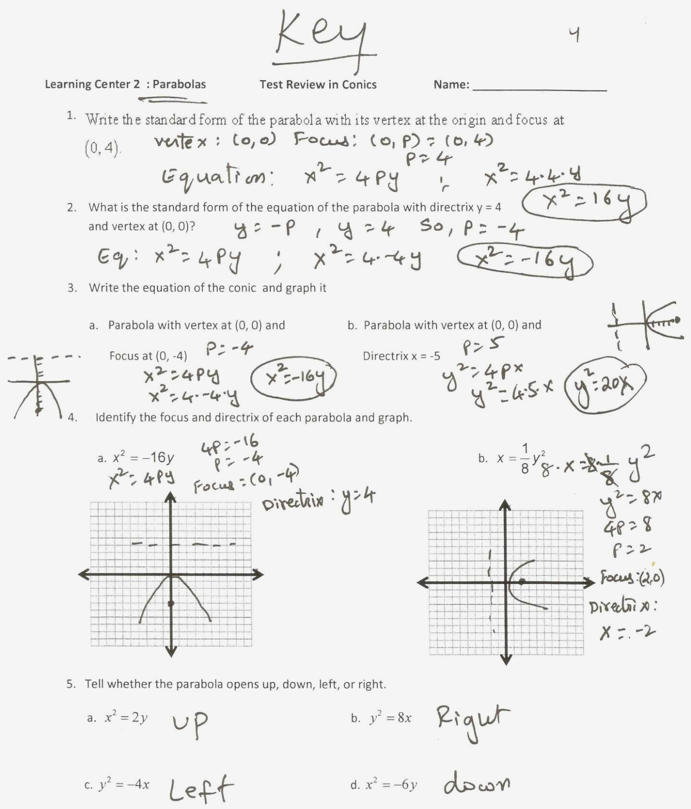 Graphing A Parabola From Vertex Form Worksheet Answer Key Db excel