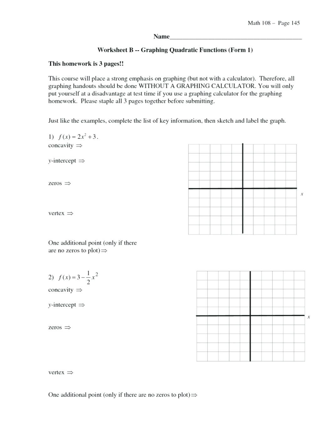 Graphing A Parabola From Vertex Form Worksheet Answer Key